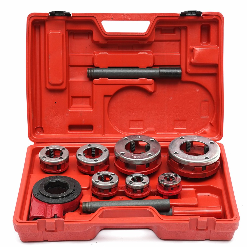 BSPT Pipe Threader 3/8" to 2" Dies Set Threading Tool Ratchet with Handle 7 Size