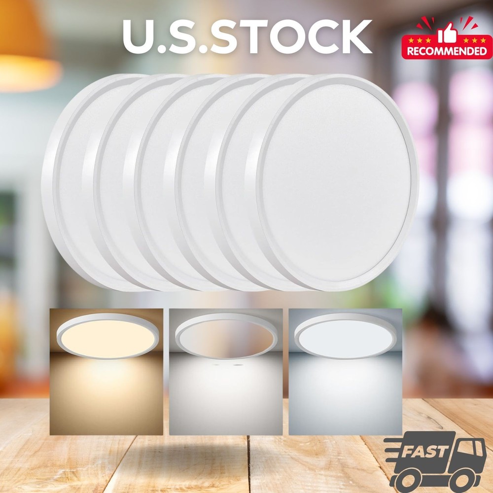 NEW 6 Pack 12 Inch LED Flush Mount Ceiling Light 24W Slim Panel CCT Selectable