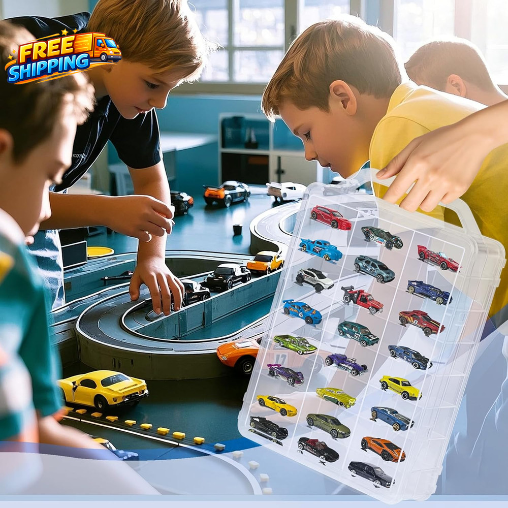 Double Sided Storage Case for Hot Wheels Storage with Carrying Handle Portable