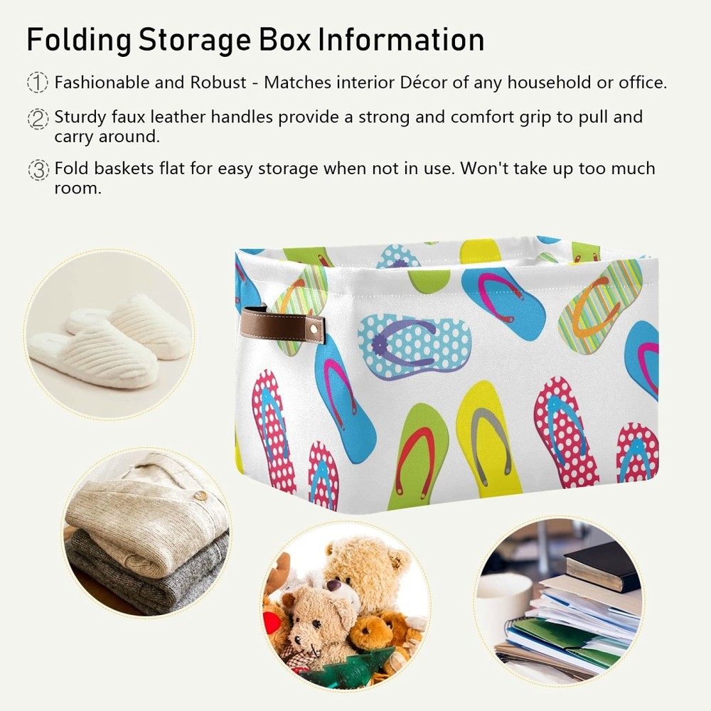 Large Foldable Storage Flip-Flops Print Fabric Storage Baskets Collapsible De...