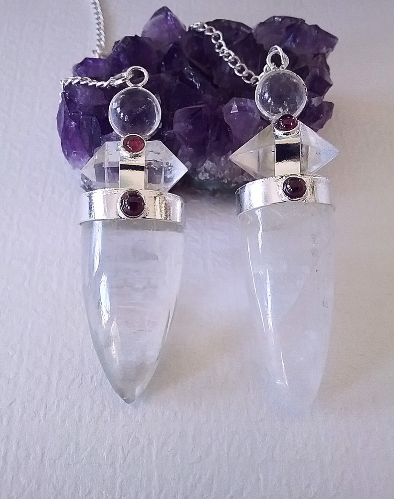 HERKIMER Pendulum,HERKIMER Diamond Dowsing Pendulum With Quartz Point and Garnet