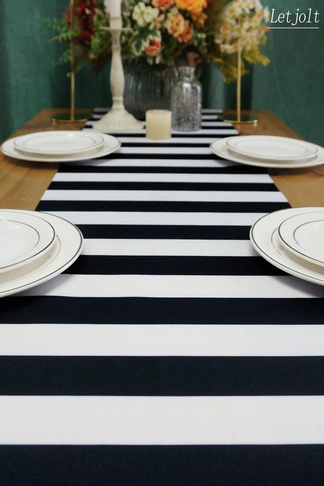 Table Runner Black and White Striped Pattern for Anniversary Runner Dinner Pa...