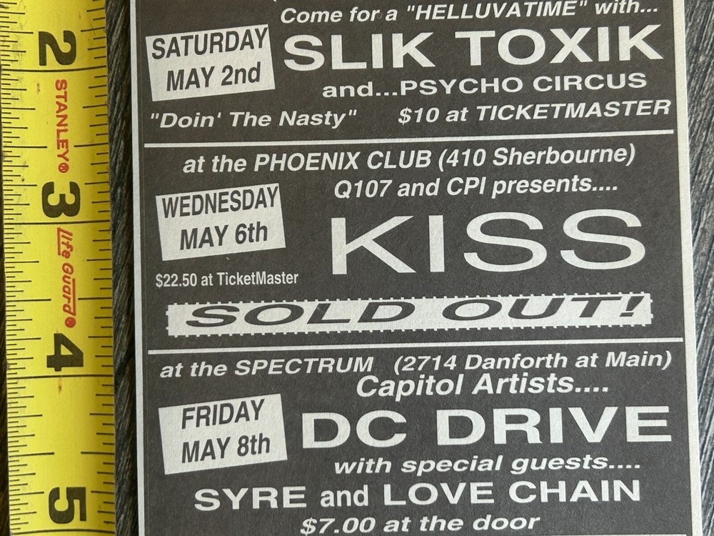 KISS Concert Ad Advert Revenge Tour Phoenix Club Toronto May 6 1992 Vintage Kiss