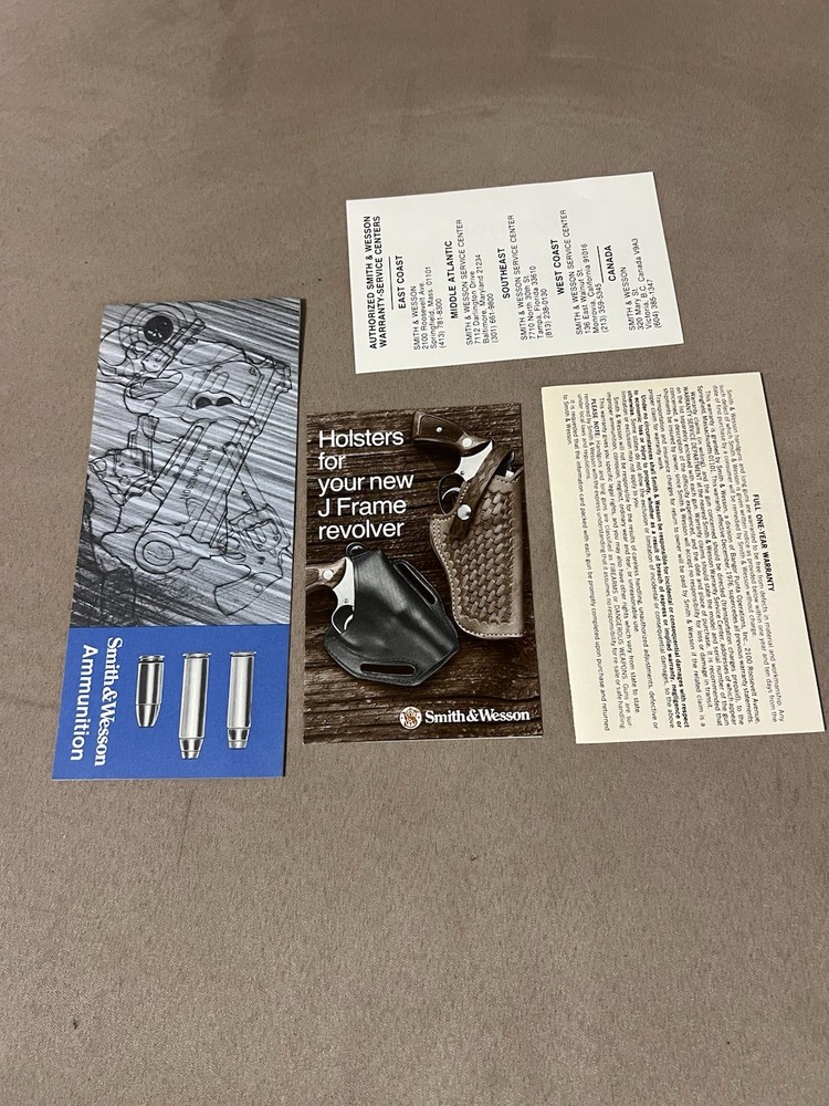 Factory Original Smith & Wesson J Frame Paperwork Set S&W - No Manual