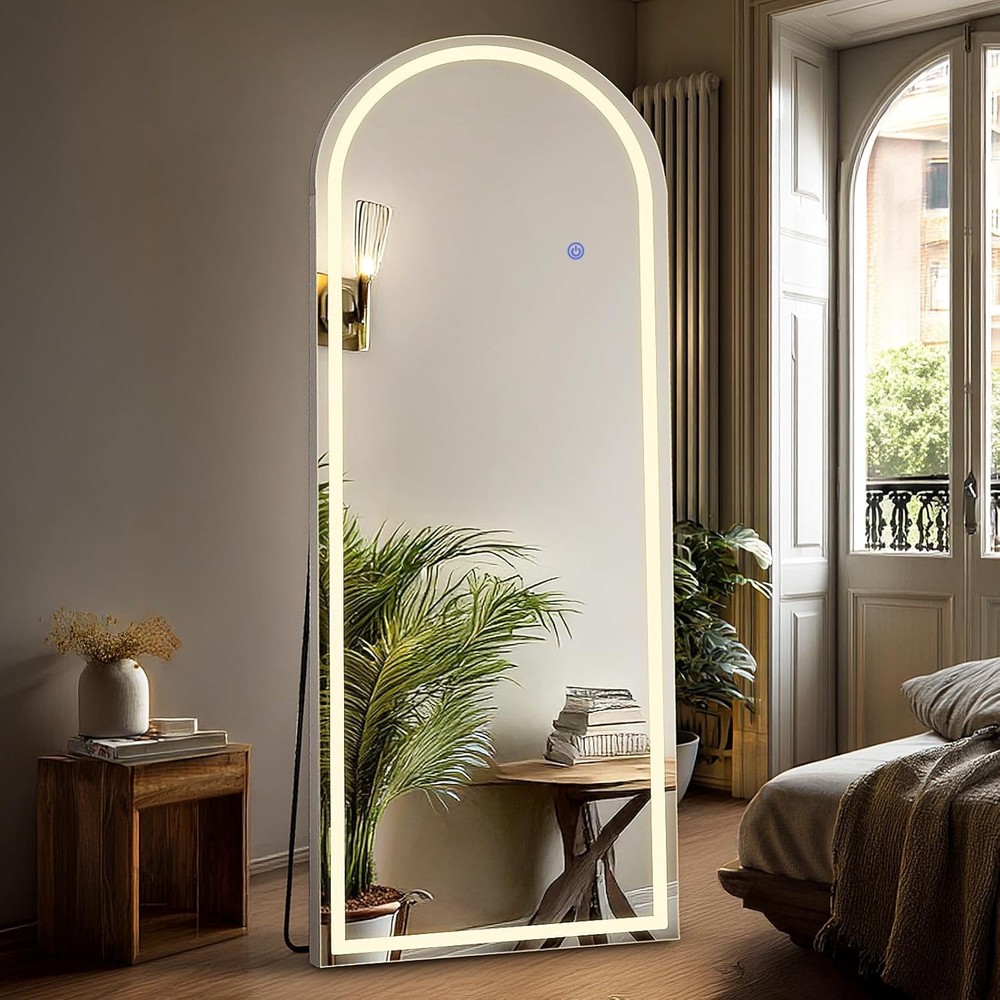Arched Full Length Mirror LED Light Floor Standing Wall Mounted 3 Color Lights