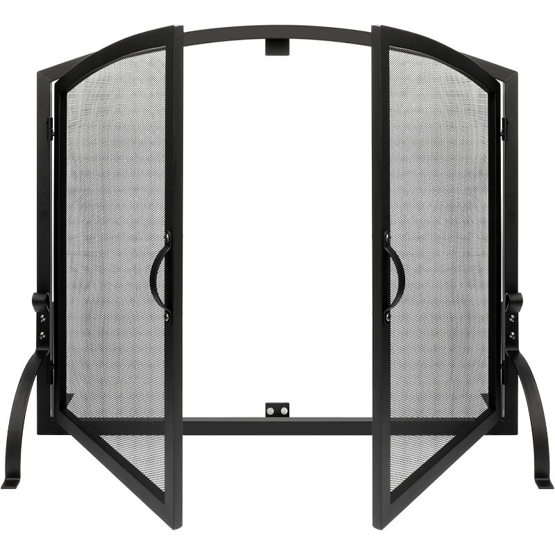 35" x 27" Single Panel Fireplace Screen with Magnetic Doors - Flat Fireplace