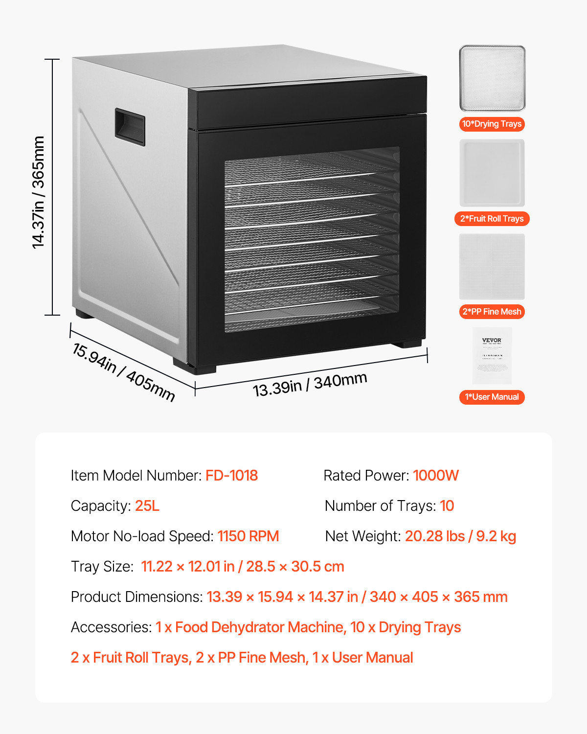 Electric 10 Trays Food Dehydrator Machine Stainless Jerky Meat Fruit Drying