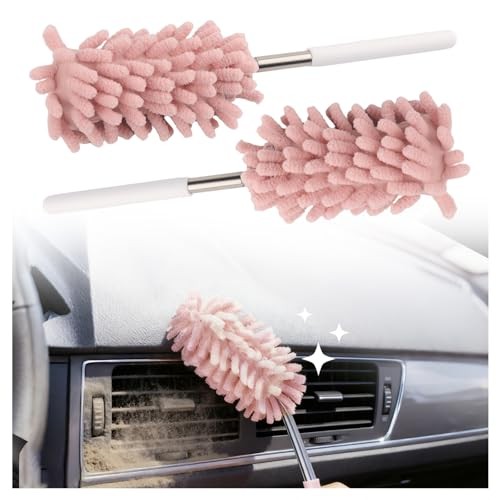 2PCS Car Duster Interior with Bendable Head & Retractable Extension Pink
