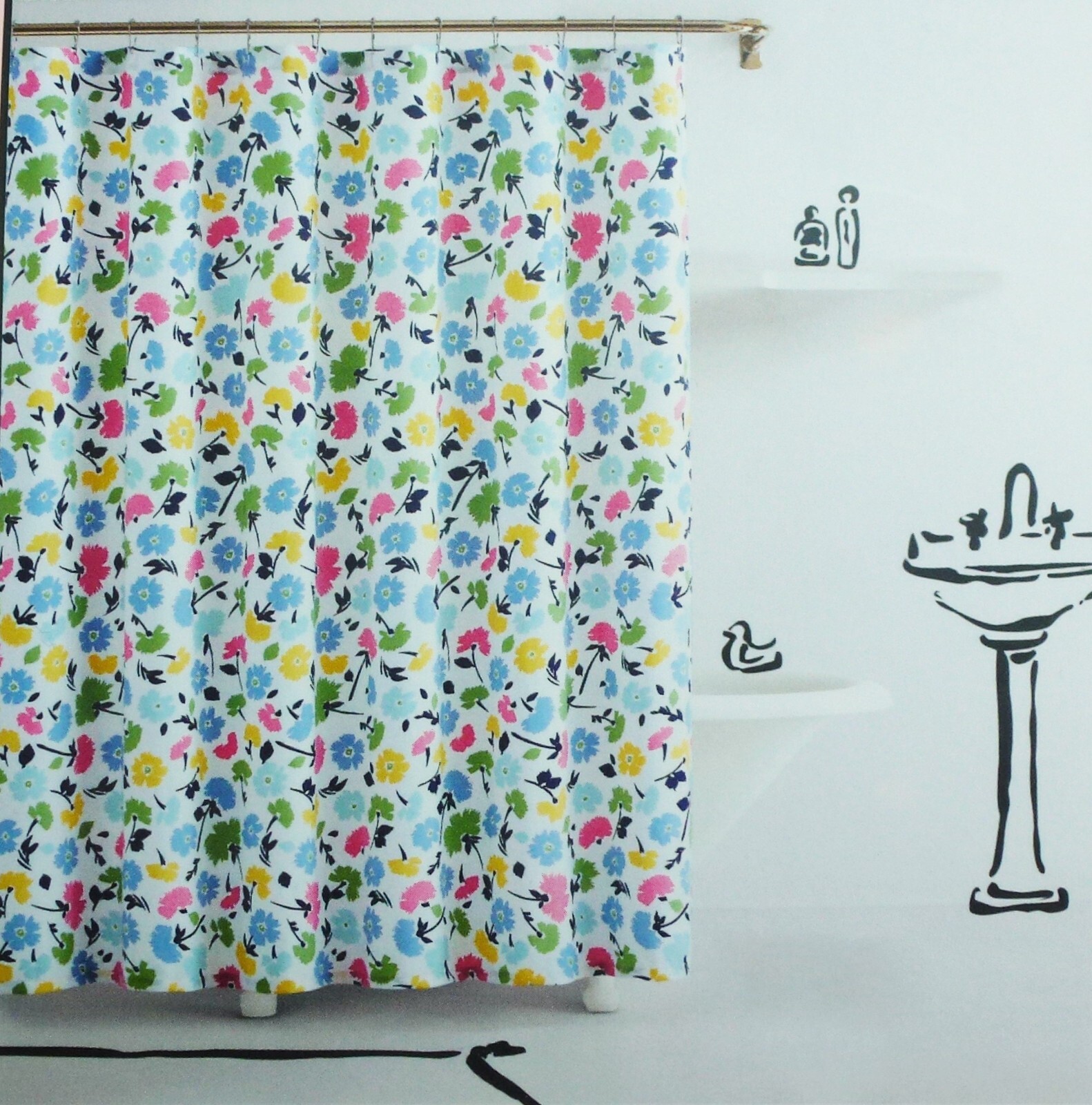 New KATE SPADE Gala Floral SHOWER CURTAIN Colorful Flowers