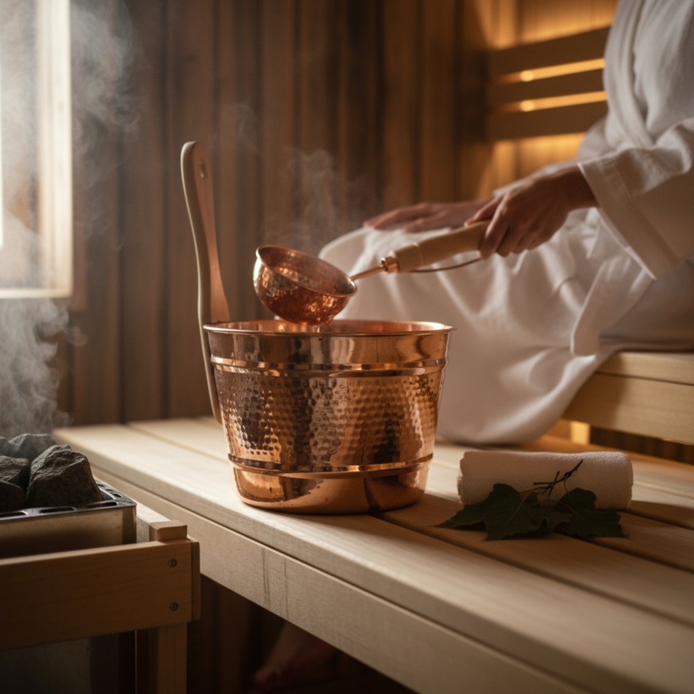 Copper Sauna Bucket And Ladle