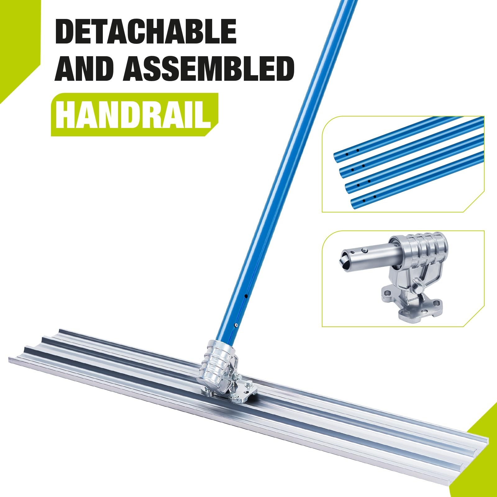 48"x8" Aluminum Bull Float Concrete Tool Kit with 4 Handles & Bracket Finishing