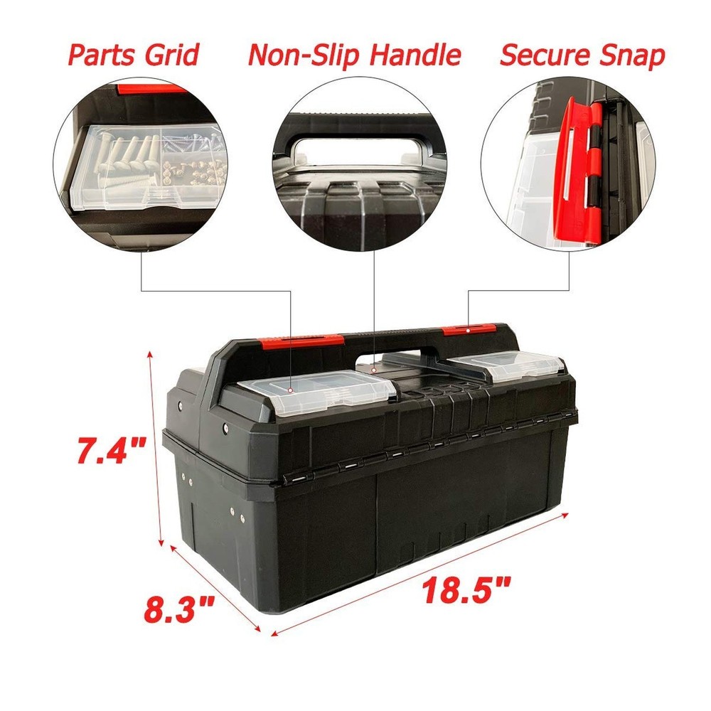 WEWLINE Tool Box Organizer 18.5" Tool Storage with Adjustable Compartment Por...