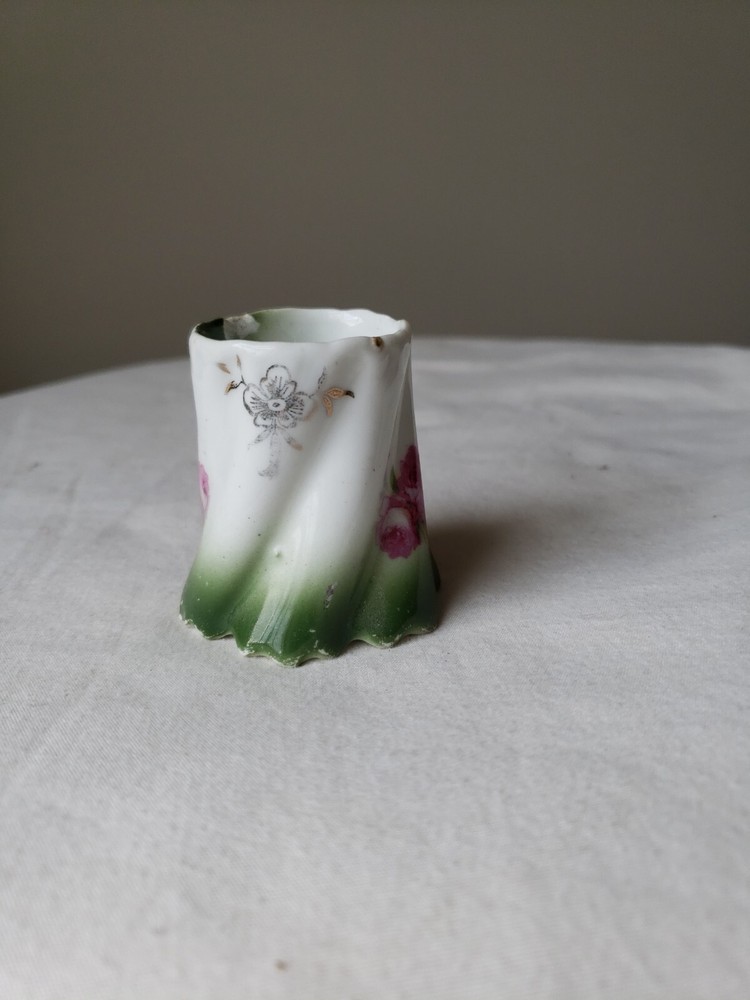 Antique Ceramic Pin Cup Holder Roses