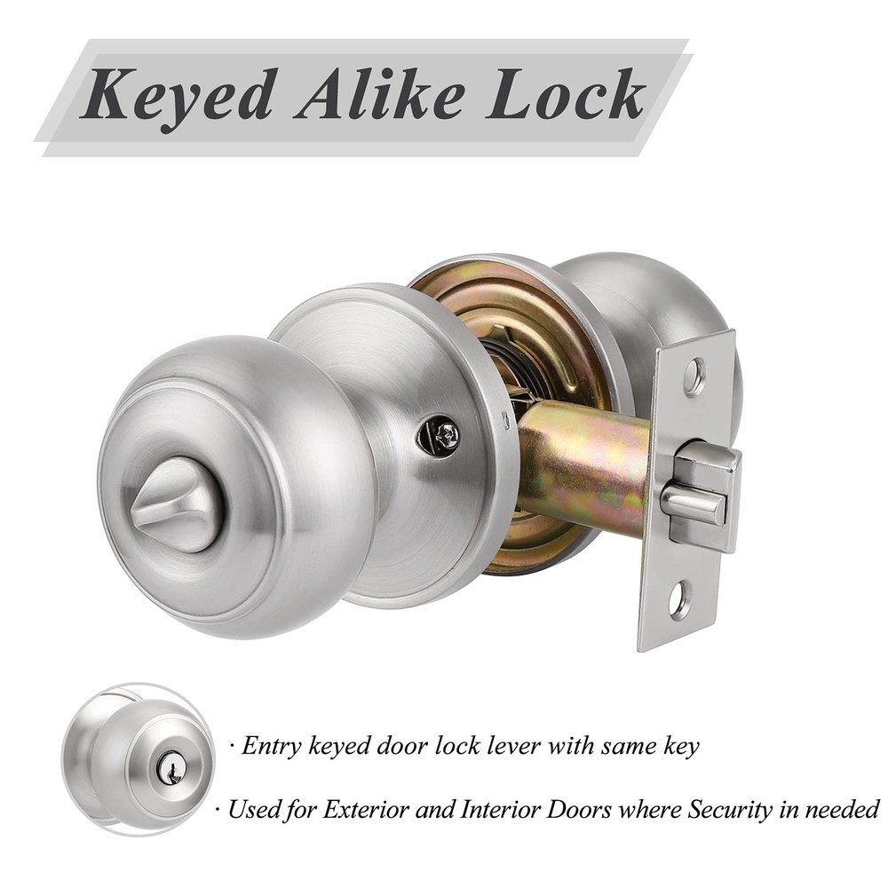 Probrico Colonial Style Door Knobs Locks (Entry, 1 Pack, Brushed Nickel