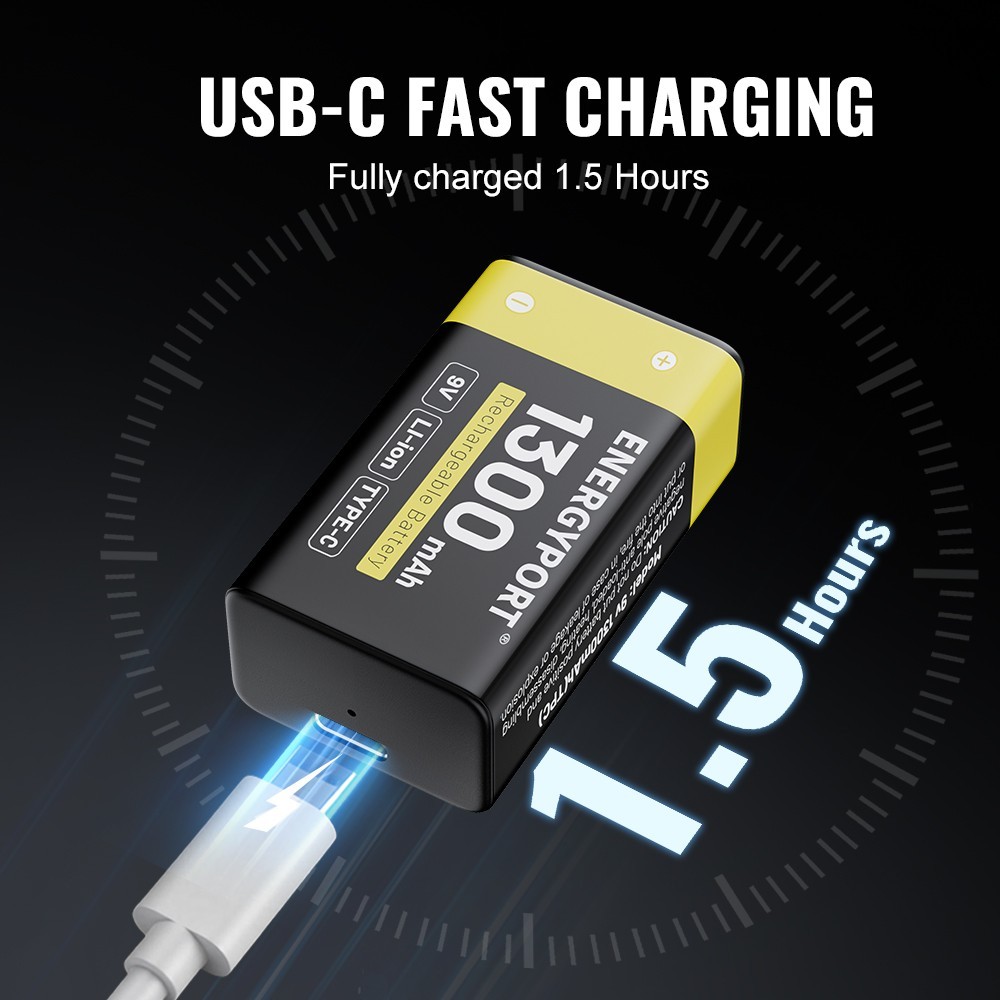 4Pcs 9V 9 Volt Li-ion USB Rechargeable Batteries 1300mAh Lithium Ion Battery