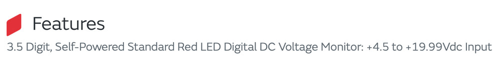 MURATA Digital Panel Mount Volt Meter Red L.E.D. DMS-20PC-0-DCM-C 4.5-19.99VDC