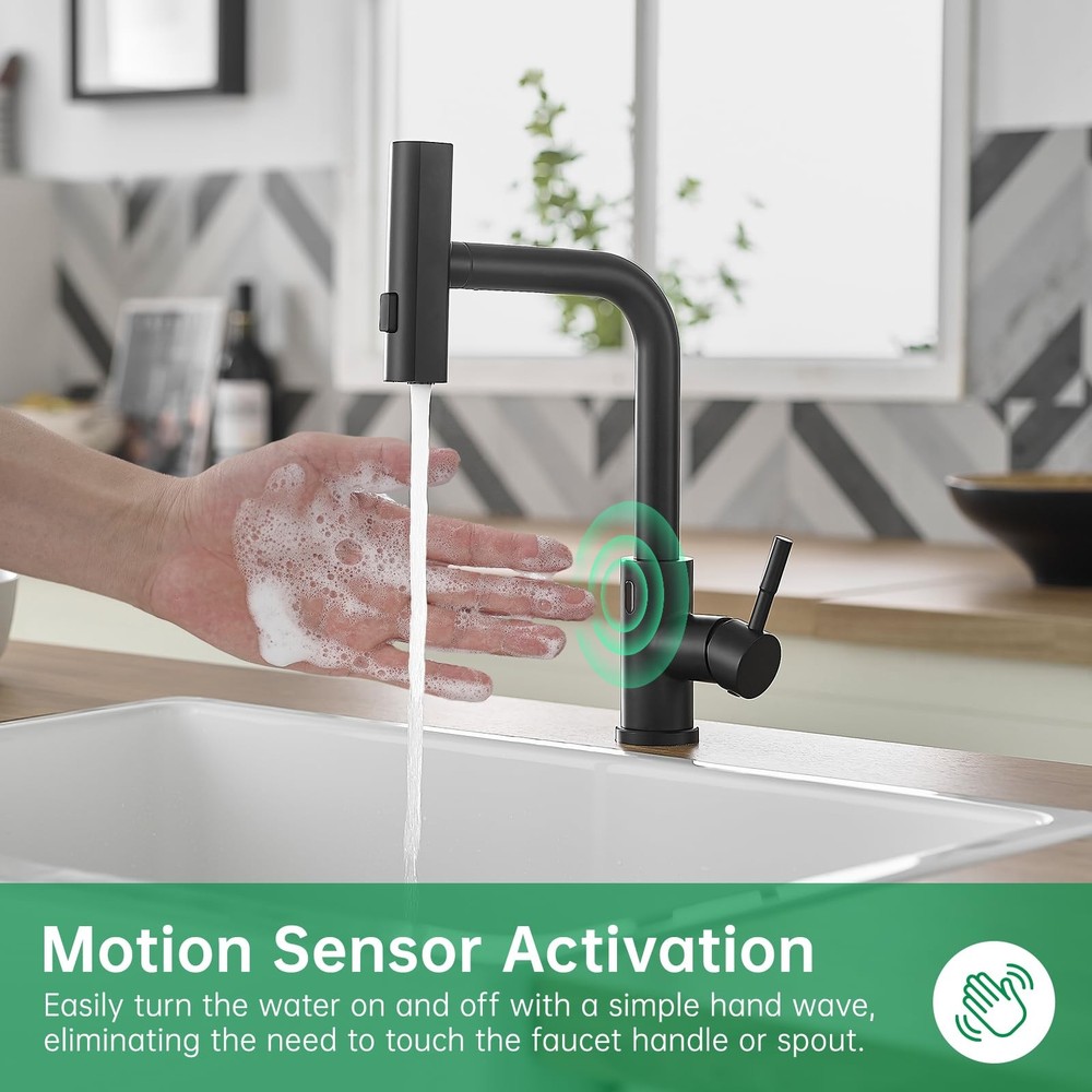 Touchless Kitchen Faucet Motion Sensor Hands Free Single Handle Kitchen Sink ...