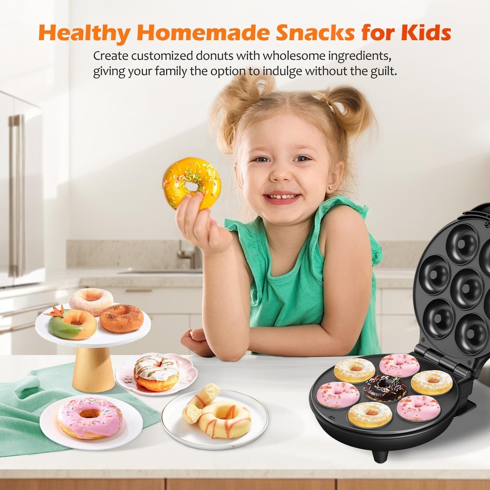 Mini Donut Waffle Cake Maker, 7 Slots Home Baking Machine, Great for Breakfas...