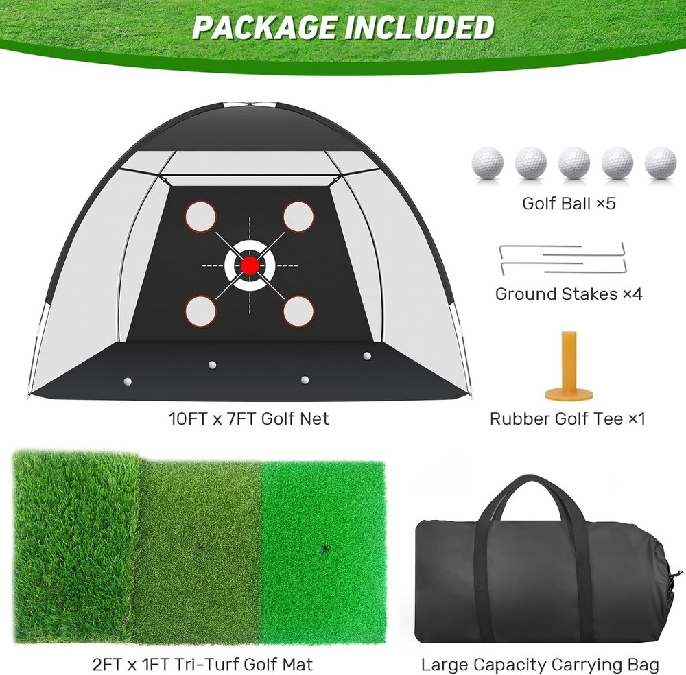 Golf Net, 10x7FT with Golf Practice Mat, Hitting Aid Nets for Backyard Driving