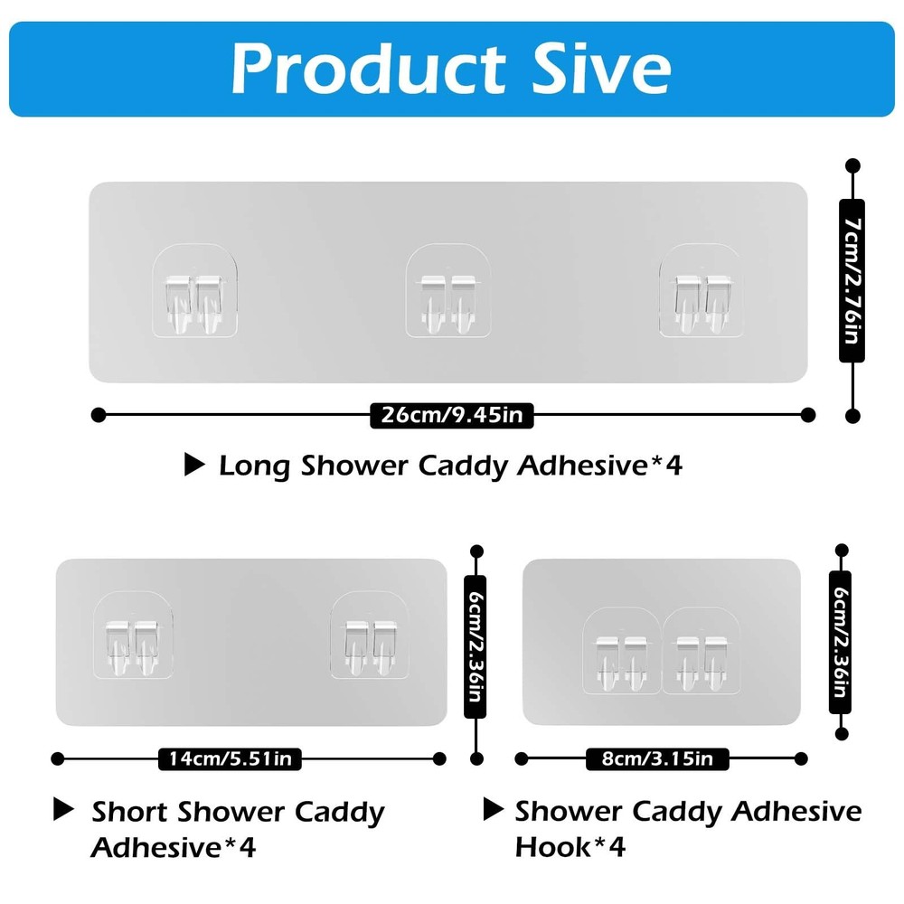 12 Pack Shower Caddy Adhesive Replacement, Shower Adhesive Strips, Strong Adh...