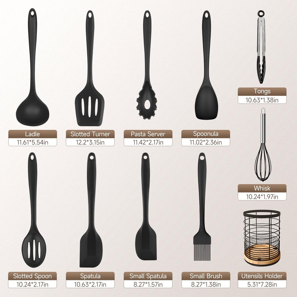 Staphynic Silicone Kitchen Utensils Set with 360° Rotating 7.3'' Large Holder...