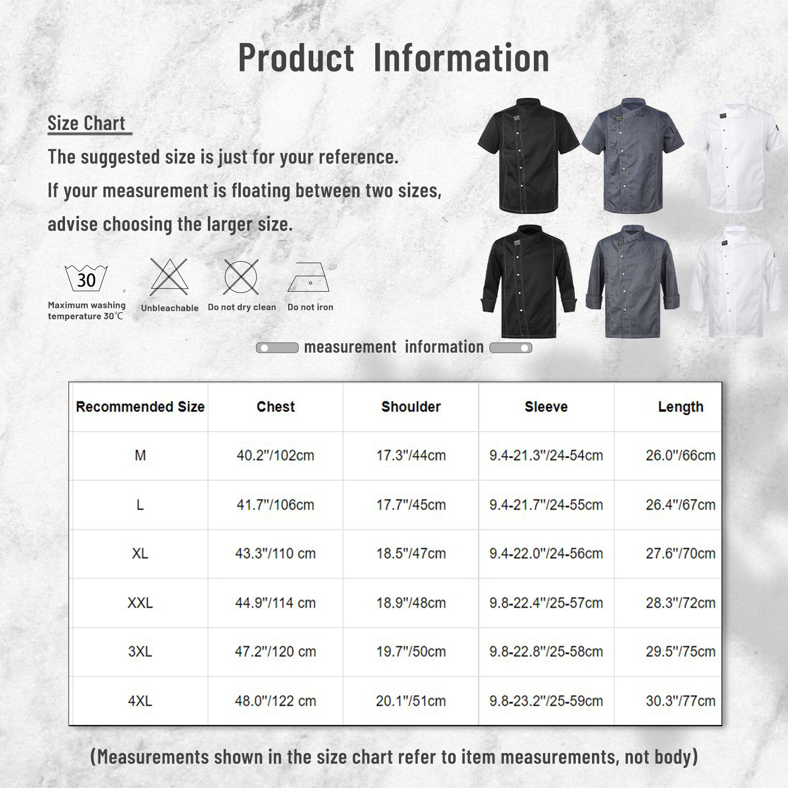 Unisex Women Men Chef Coat Cook Jacket Restaurant Kitchen Workwear Uniform Shirt