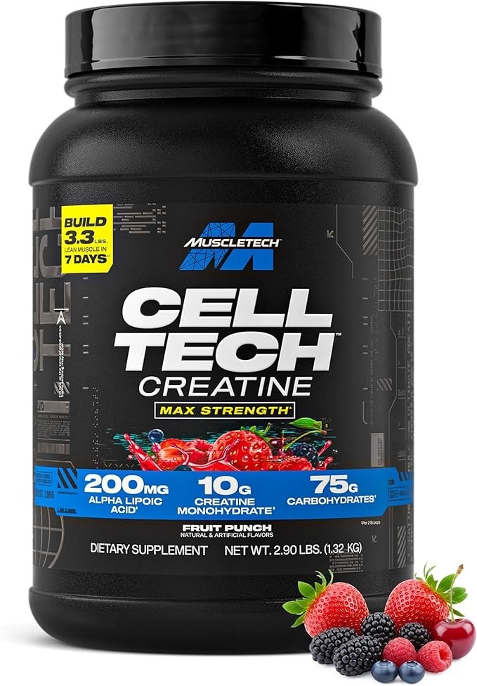 MuscleTech CellTech Creatine Powder Fruit Punch Post Workout Muscle Builder 3lb