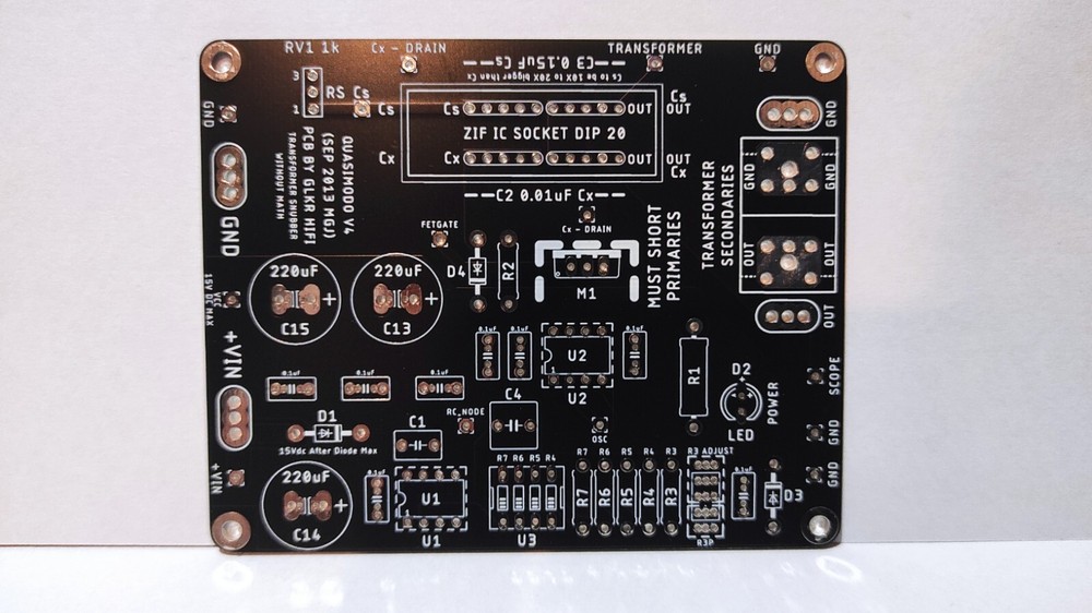 Custom Quasimodo V4 Transformer ringing Snubber Test Board for tuning Values