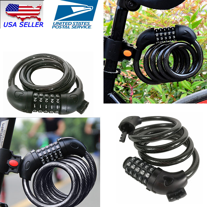 1pc 5 Digit Combination Password Gate Fence Bicycle Cable Chain Lock 40'' Length