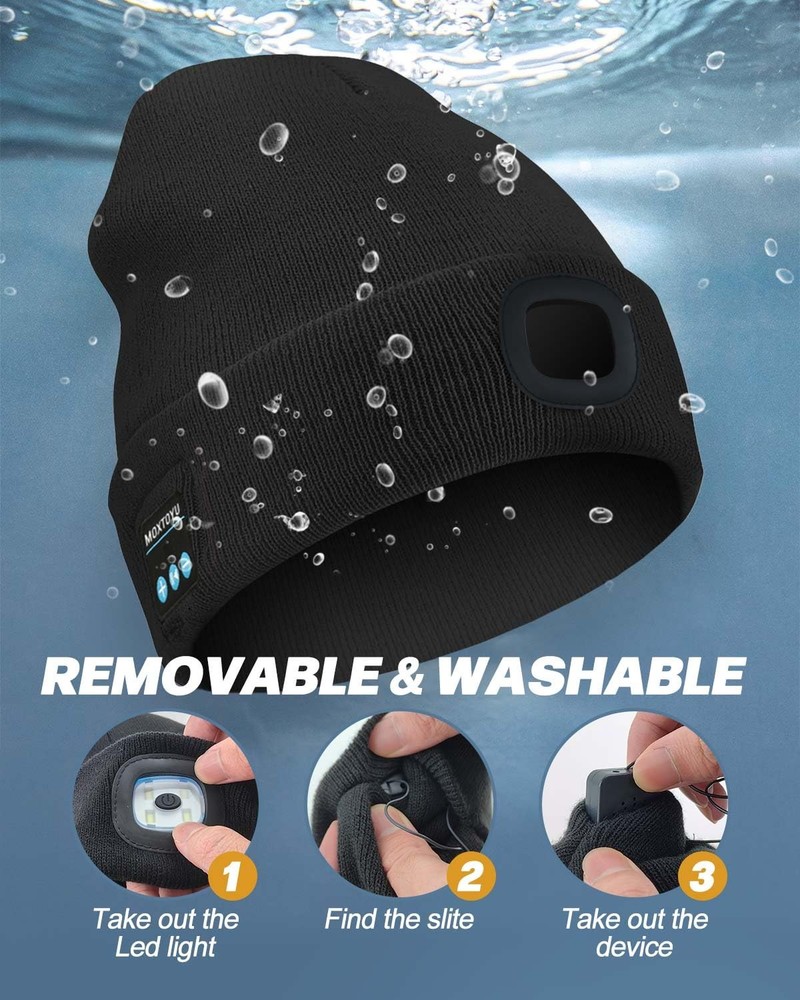 Bluetooth Beanie with Light, USB Rechargeable LED Headlamp Winter Hat, Christ...