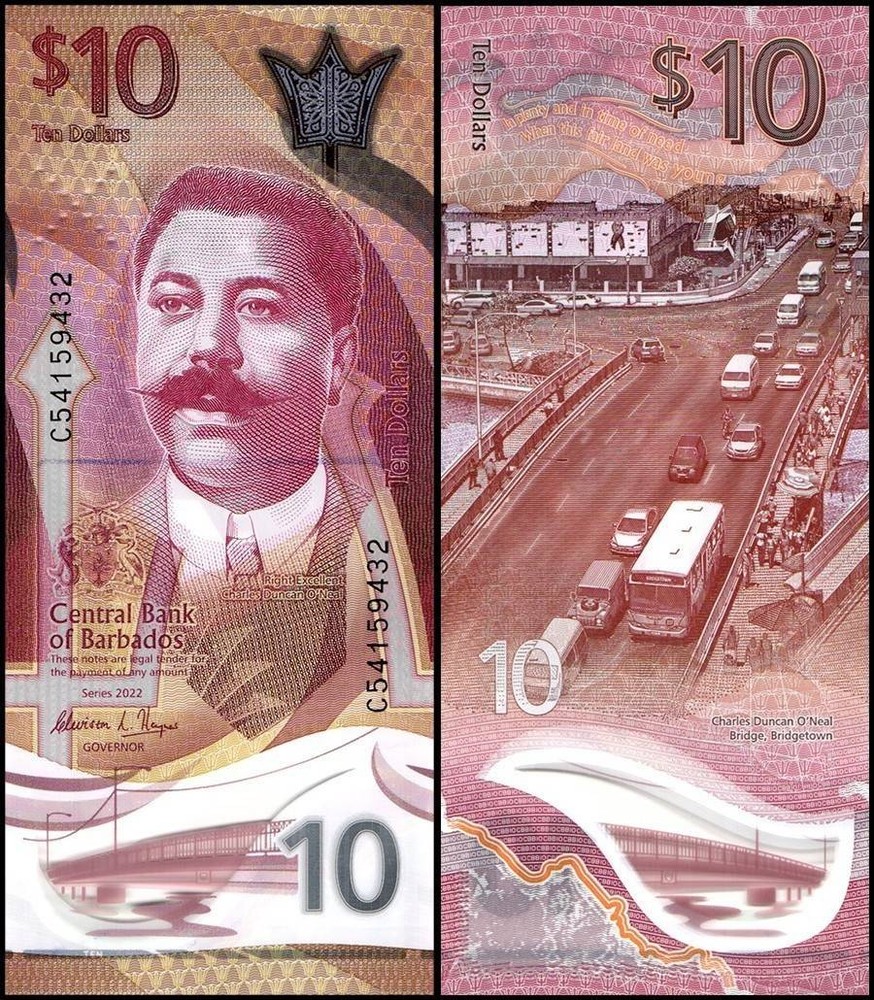 Barbados 10 Dollars, 2022, P-82, UNC, Polymer