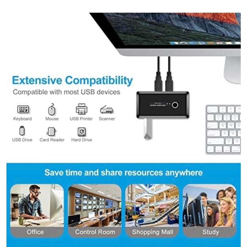 New! USB Selector Hub Port Bi-Directional Printer Sharer Box
