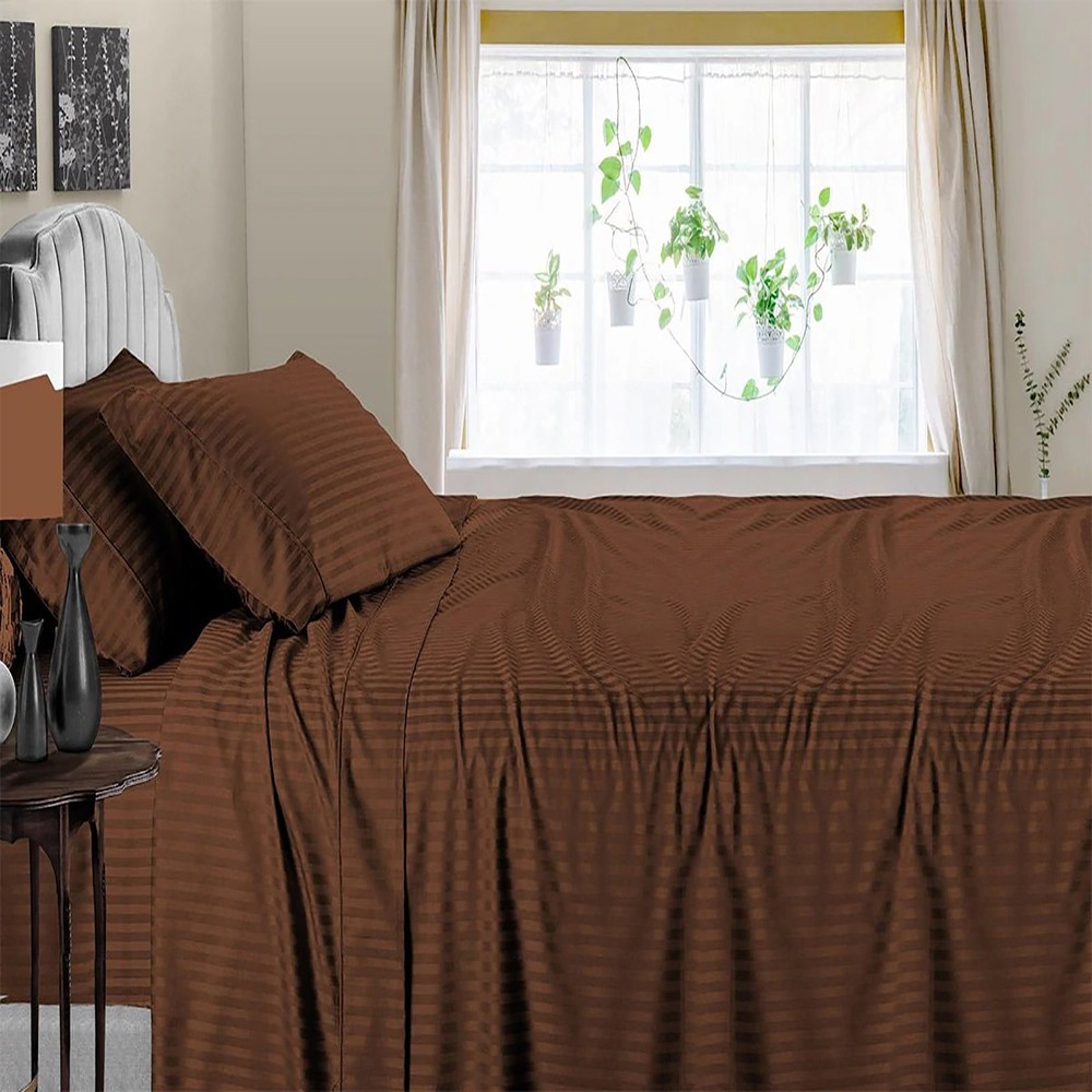 Soft Bedding 1000 - 1200 Thread Count 100% Cotton Chocolate Stripe Select Item