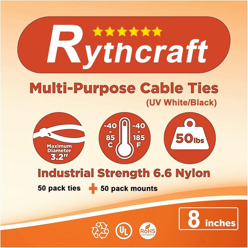 Cable Tie Base Holders Kit - 50 Pack Adhesive Mounts