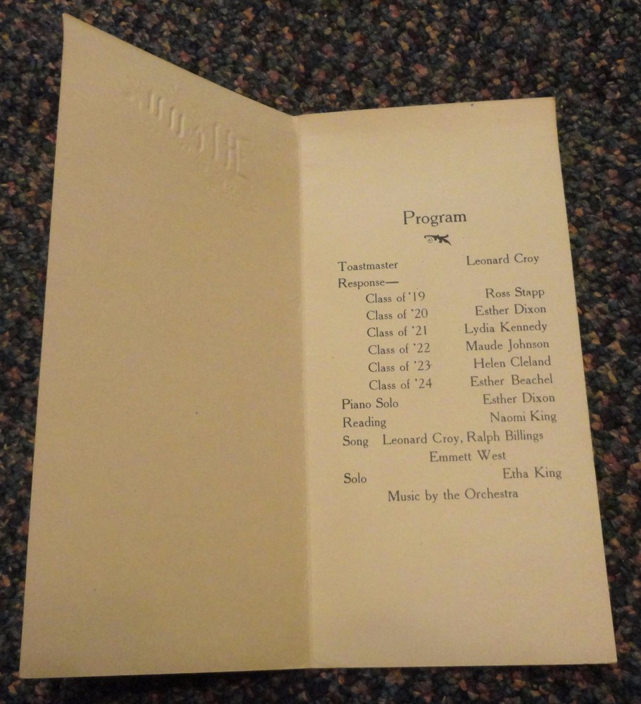 1920s Norcatur Kansas high school alumni program and menu