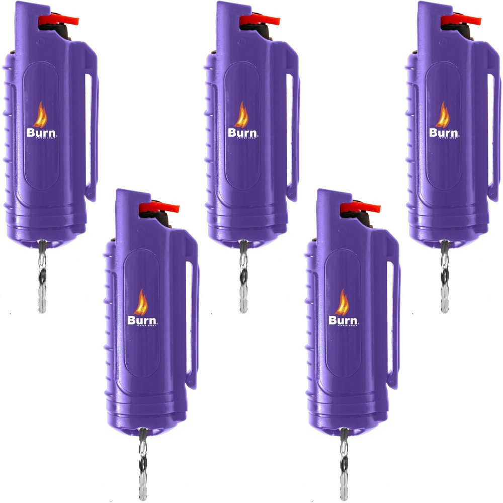 5 Pack Burn Pepper Spray 0.50oz with Keychains for Self Defense