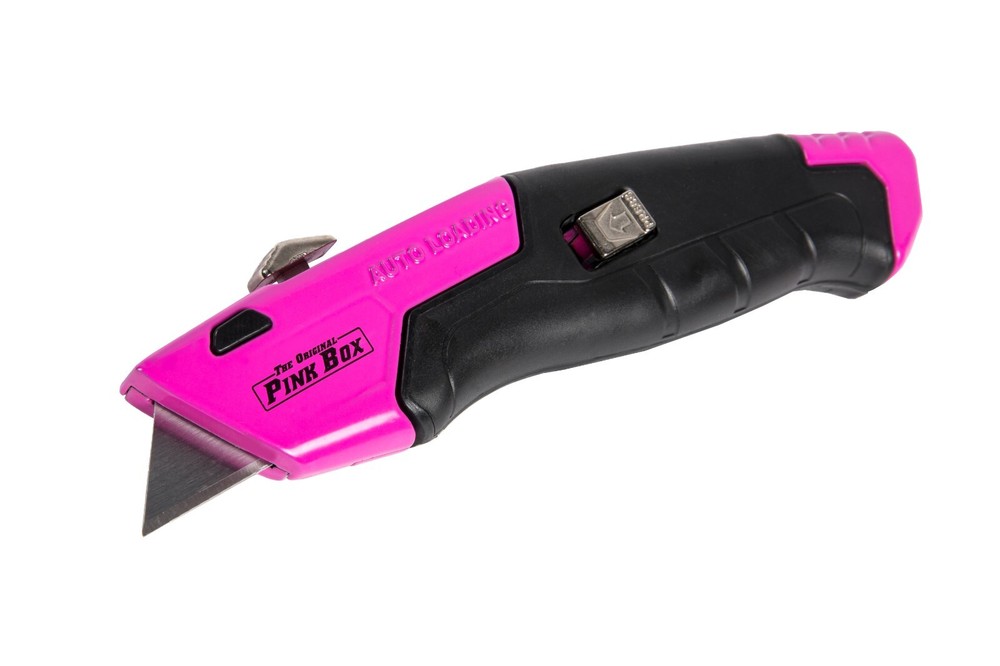 Utility Knife Auto-Loading & Retractable w/ On-Tool Blade Storage, Pink