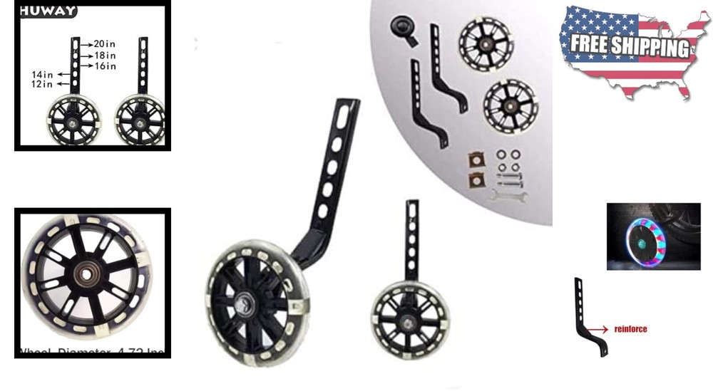 Durable Universal Training Wheels for 12-20 Inch Bikes - Easy Install Kit