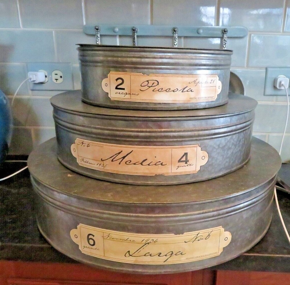 Vintage LOOKING SET 3  Round Stacking Galvanized Tins HUGE 17"