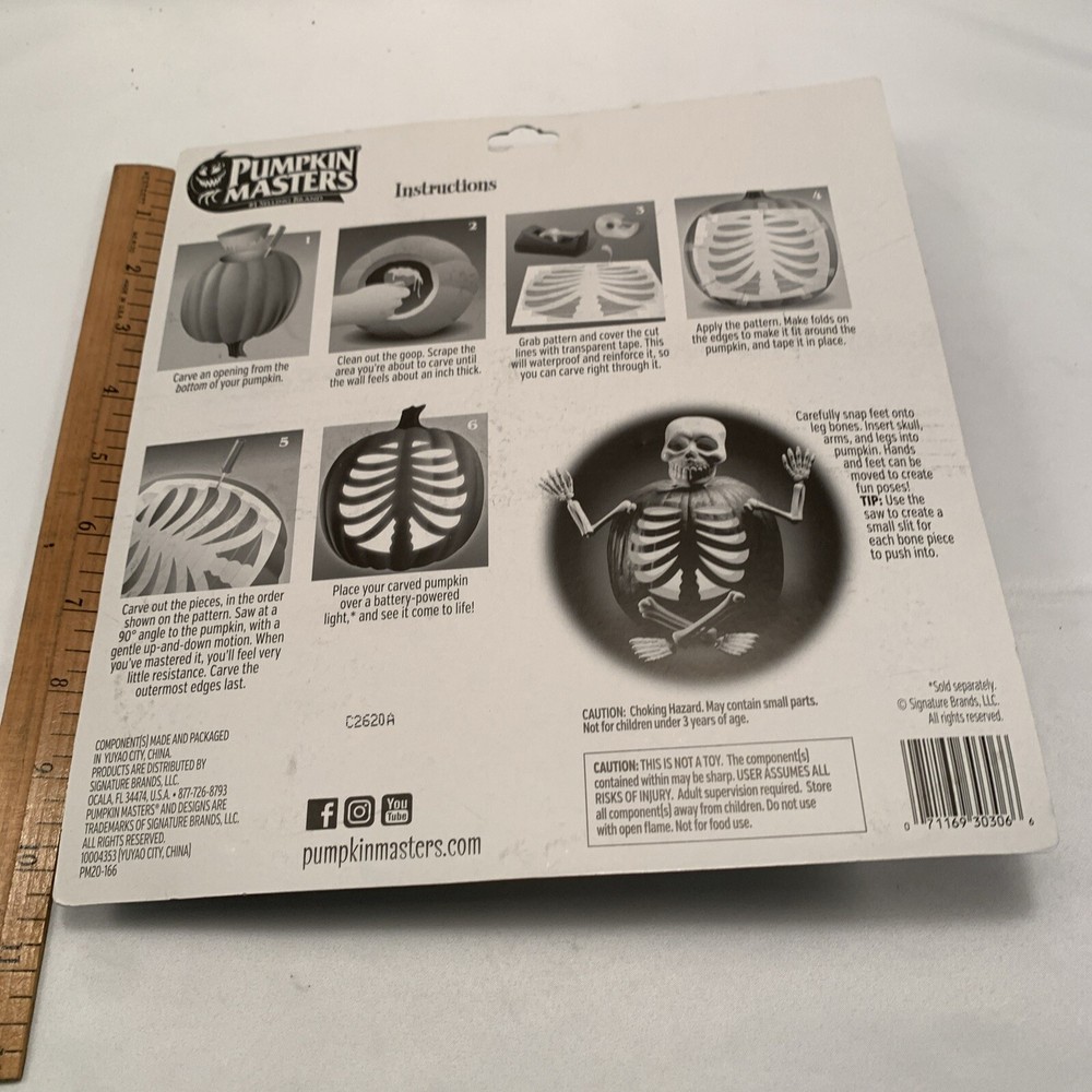 Skeleton Pumpkin Masters Funny Bones Rib Cage Pattern 9 Pc Halloween Carving Kit