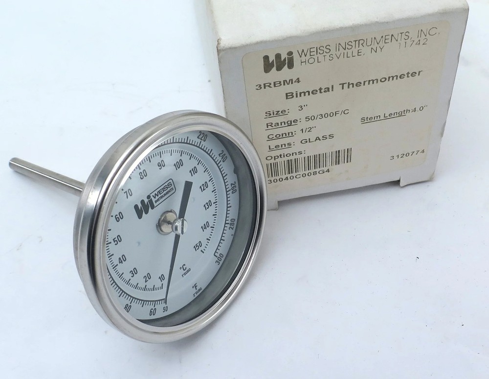 Weiss Instruments Bimetal Thermometer 3" Dial 3RBM4