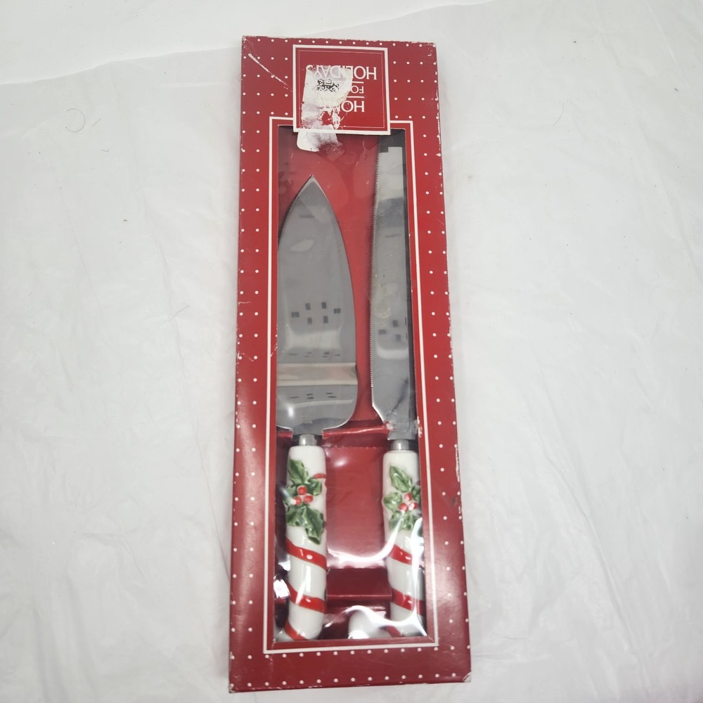 Christmas Candy Cane Cake Serving Stainless Steel Set 2pc