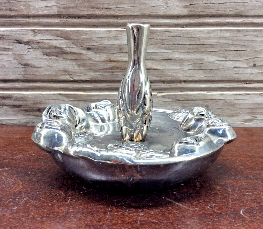 Godinger Ring Holder Dish Vintage Silver Plated Rose Design 3.5"