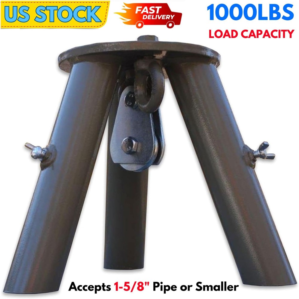 Tripod Header w Pulley Deer Feeder Stump Puller Camping Hunting Hanging Fire Pit