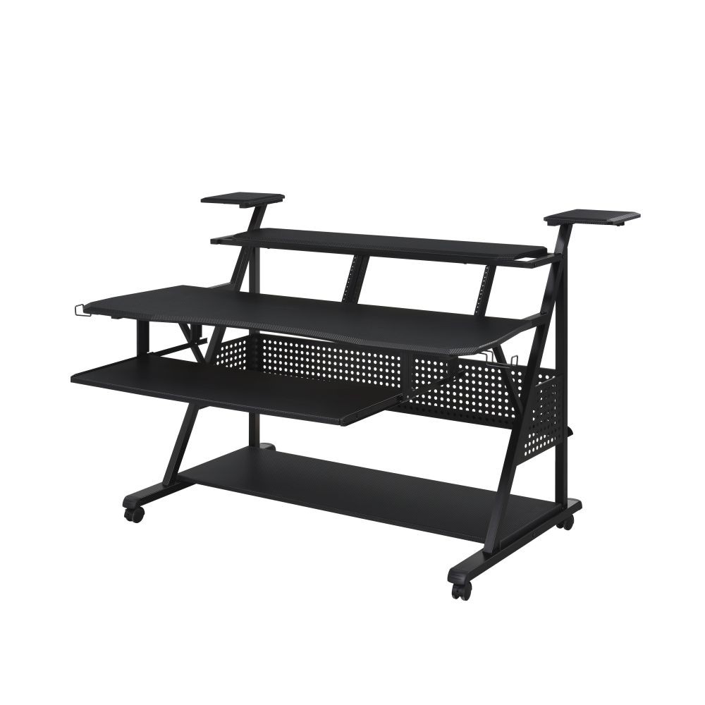 Audio Workstation Desk - Speaker Shelves & Cable Holes - Rectangular Design