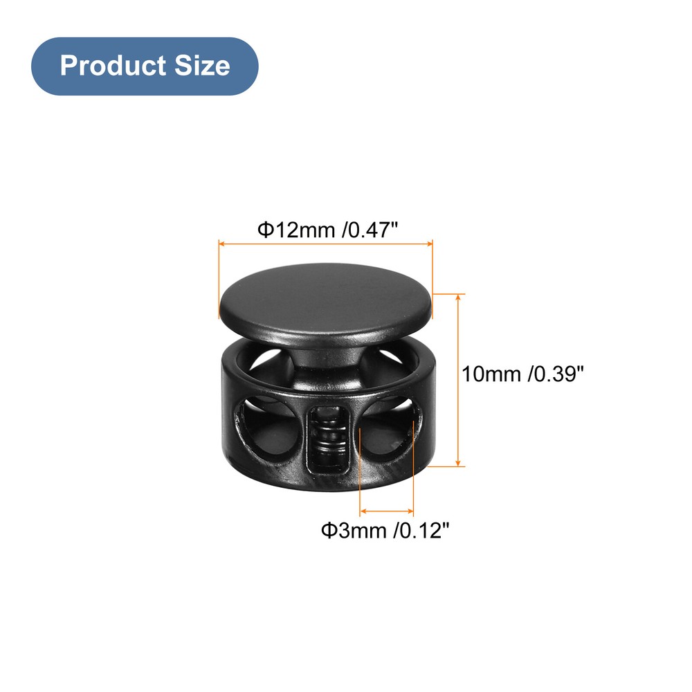 8Pcs Metal Cord Locks, 3mm Double Hole Toggle Spring Stop, Black