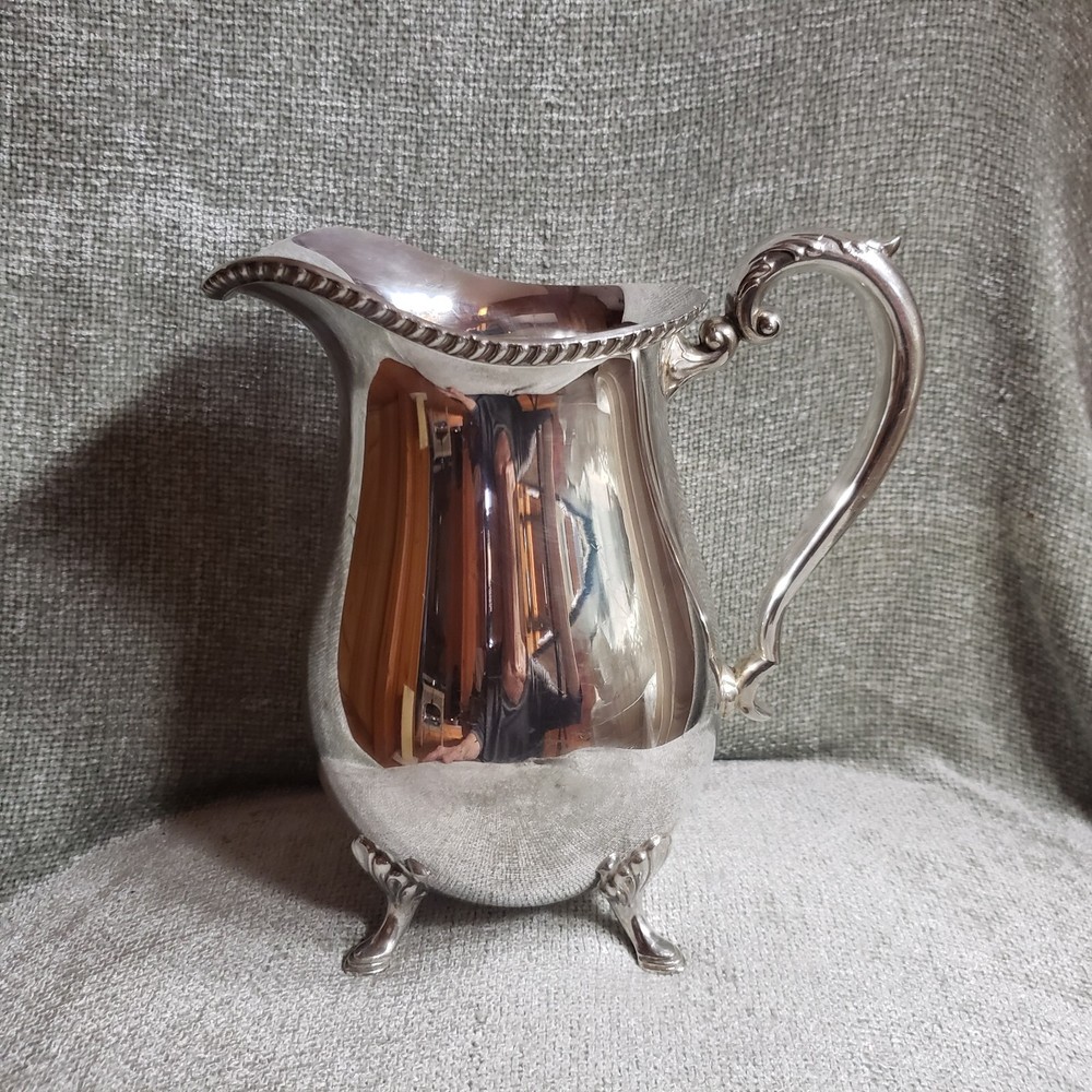 Vintage Crescent MCM Silverplate Footed Water Pitcher  8.5" Tall
