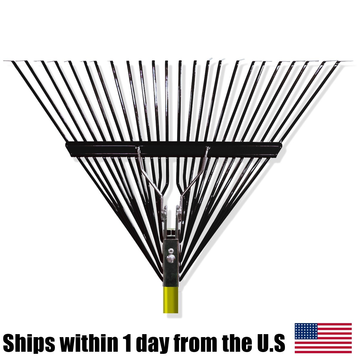 12PK Durable Black 24 Steel Tine Thatching Leaf Rake w/ Fiberglass Handle