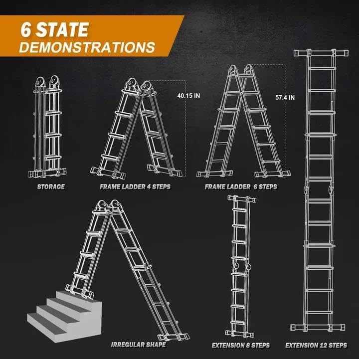 Ladder, A Frame Extension Ladder, Multi Position with Stabilizer 14 Ft Orange