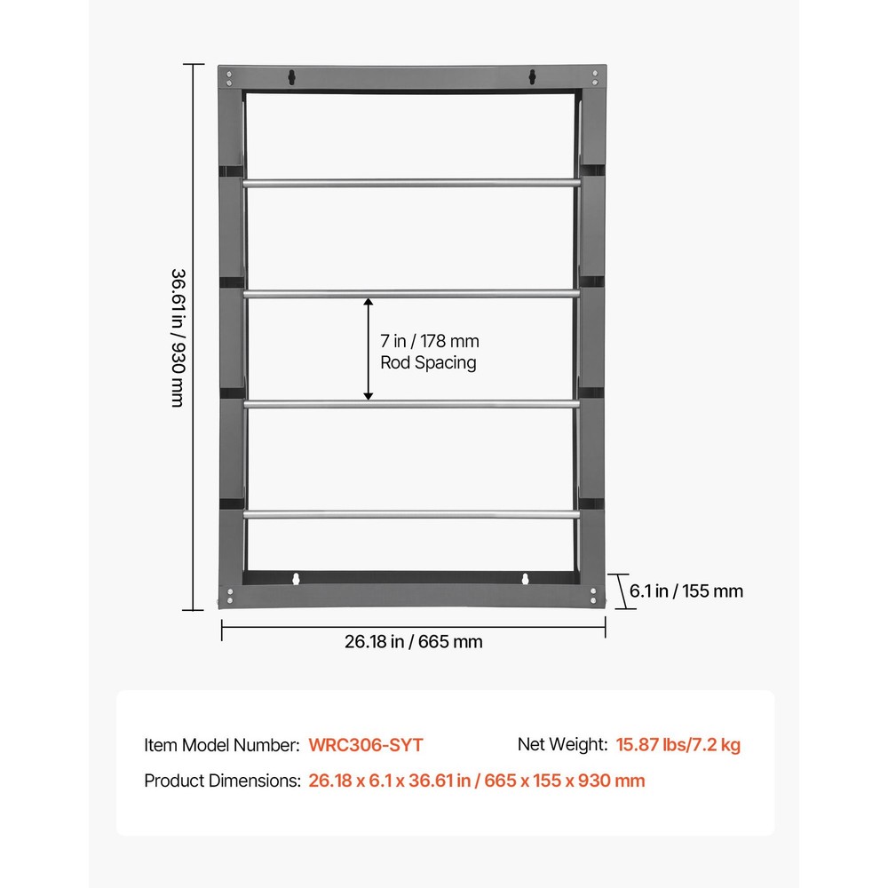 Wire Spool Rack: 4-Rod Cold-Rolled Steel, 150lb Capacity, Wall-Mounted